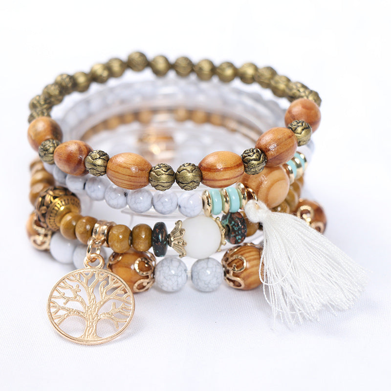 Wholesale Bohemian Tassel Multilayer Wooden Beads Bracelet